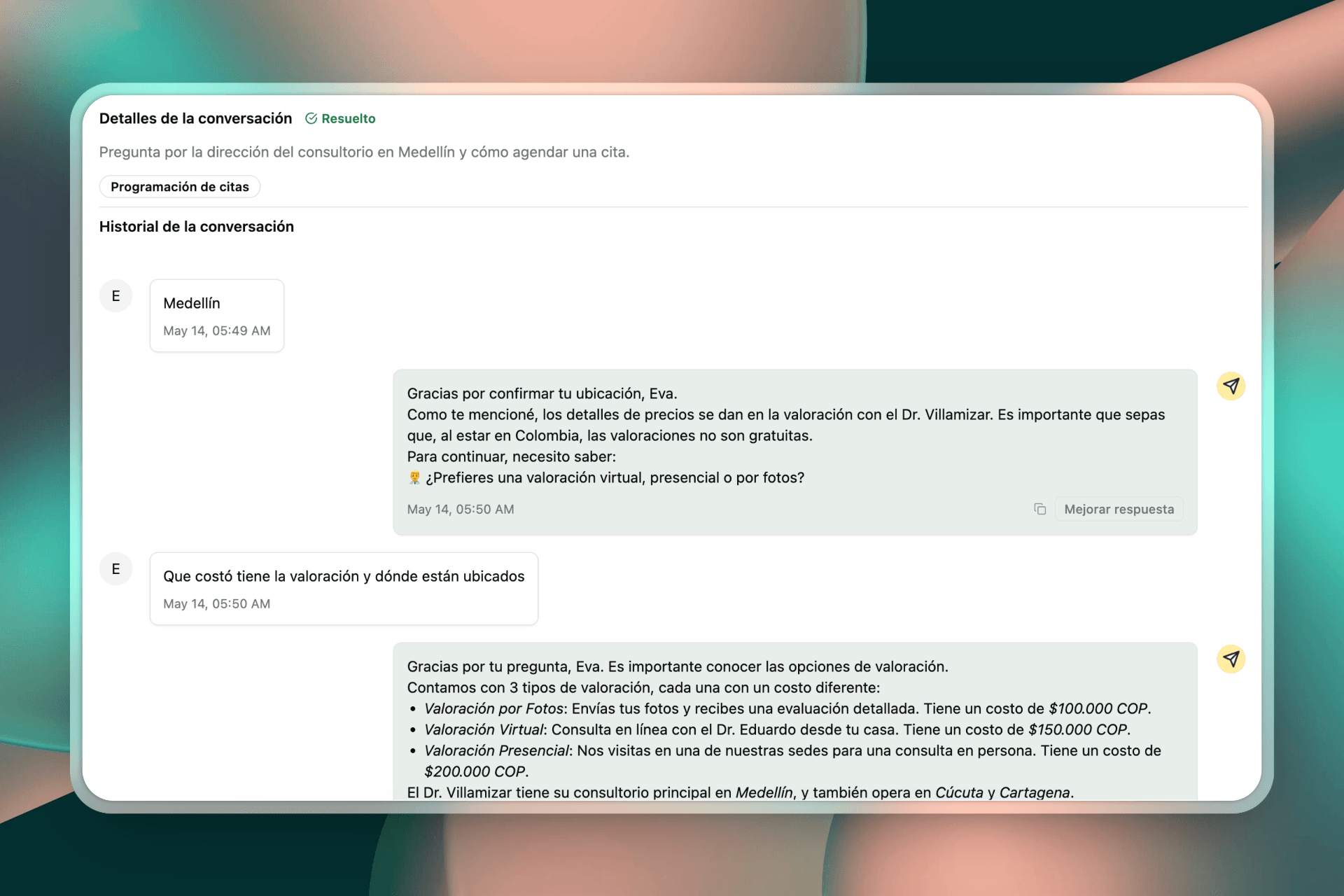 Recado calificando un lead, resumiendo la conversación y etiquetándolo