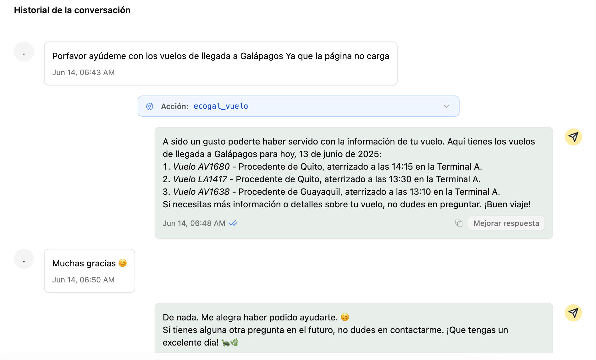 Interfaz de Charles la Tortuga mostrando consulta de vuelos en WhatsApp