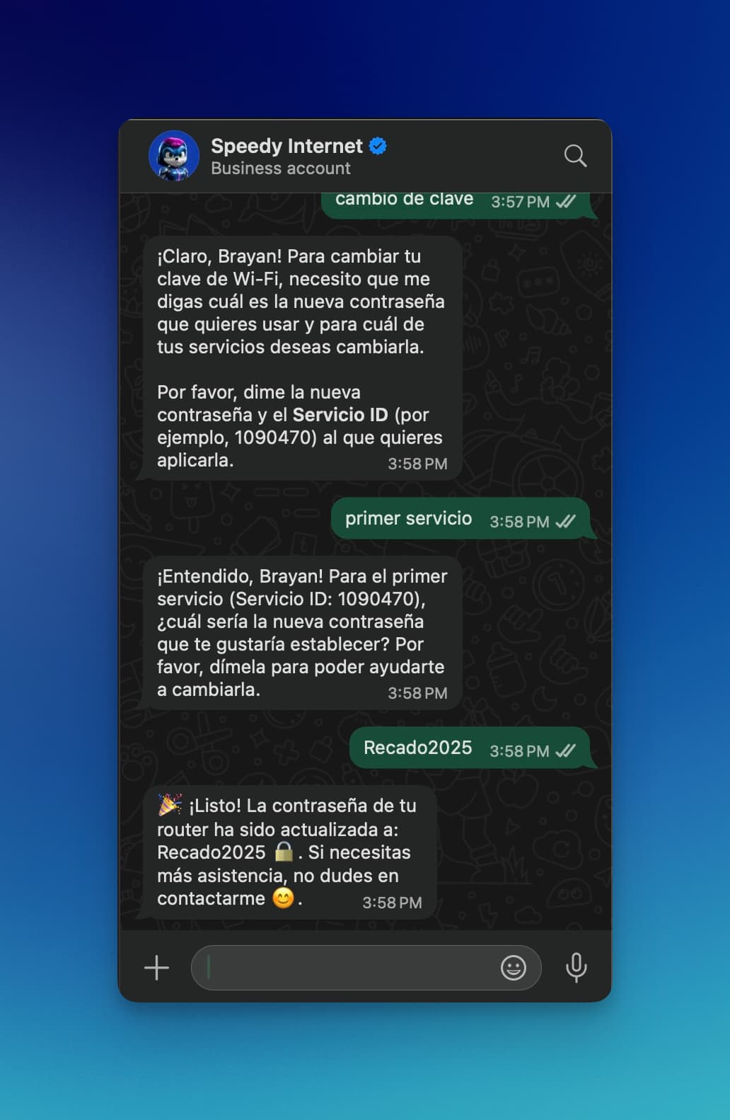 Ejemplo real de cómo Cleo cambia la clave de WiFi automáticamente